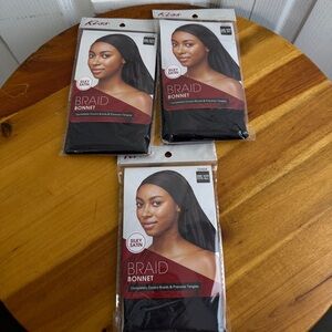 Kiss black silky satin braid bonnet lot of 3
